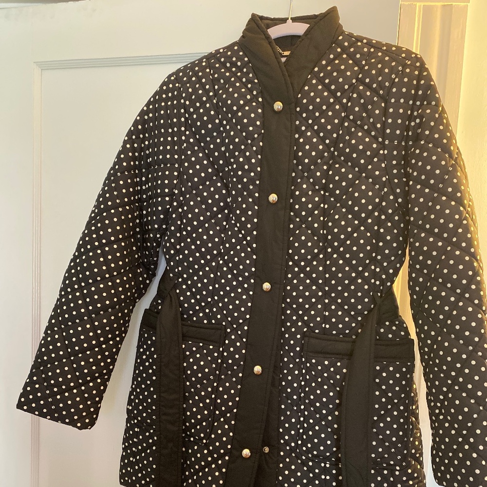 NWT Kate Spade Polka Dot Belted Quilted Done Snap Coat Womens Size XS